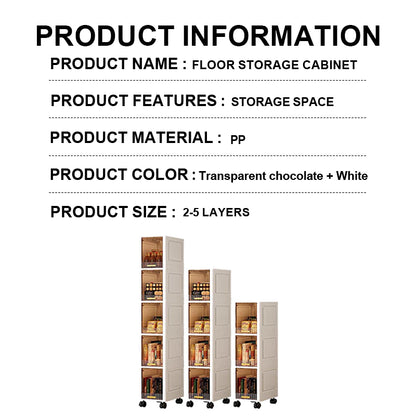 Tall Narrow Storage Cabinet with Movable Wheels and Magnetic Doors