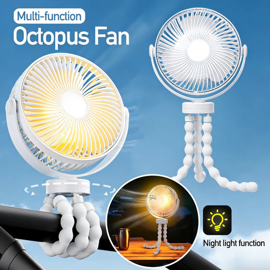 Ultra-Quiet Octopus Fan with Flexible Tripod and LED Light