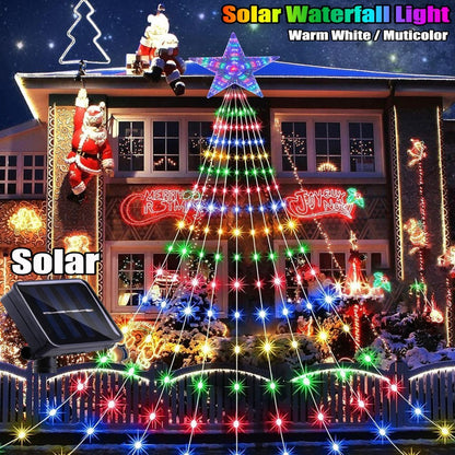 Solar Christmas Star Waterfall Light