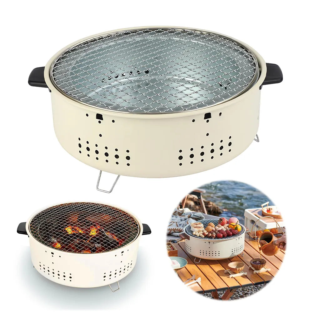 Portable Round Charcoal Barbecue Grill