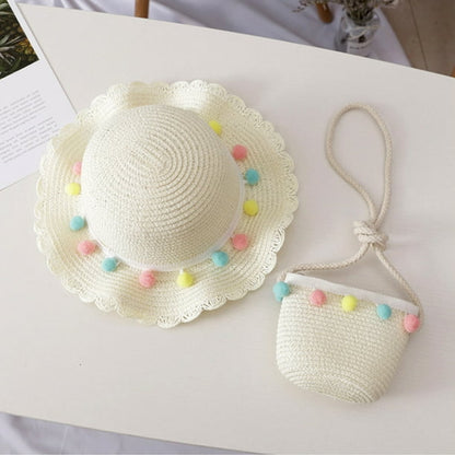 Little Girls Sun Straw Hat and Bag Set