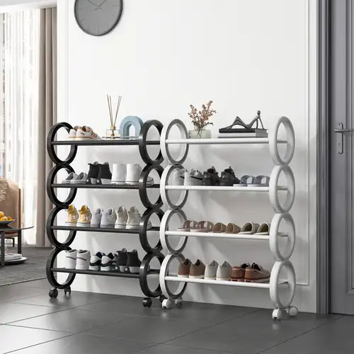 4-Tier Modern Shoe Rack with Wheels