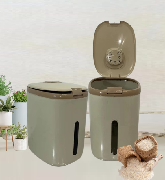 Insect-Proof Mocha Rice Storage Barrel Dispenser with Measuring Cup