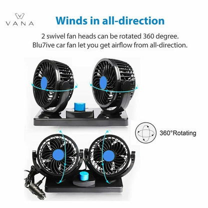 12V/24V 360 Degree All-Round Adjustable Car Dual Head Fan
