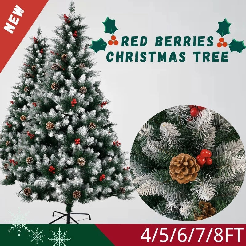 Snow Flaked Christmas Tree with Berries and Pine Cones