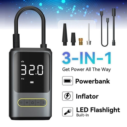 3-in-1 Wireless Portable Tire Inflator, Power Bank & LED Light