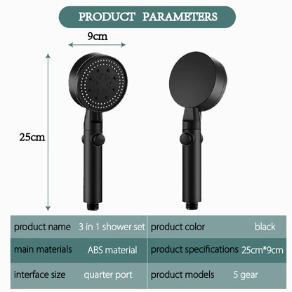 3-Piece Black Shower Head Set