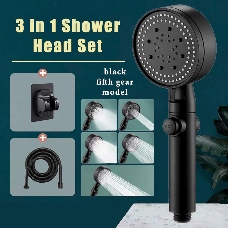 3-Piece Black Shower Head Set
