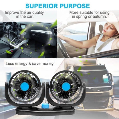 12V/24V 360 Degree All-Round Adjustable Car Dual Head Fan