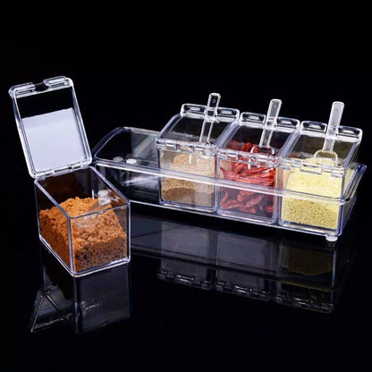 Clear Acrylic 4-Compartment Spice & Condiment Organizer with Spoons