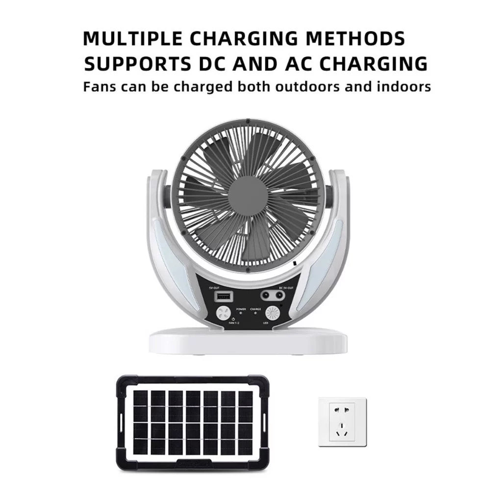 Solar Rechargeable Emergency Fan with LED Light