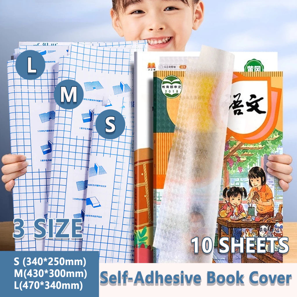 10 Sheets Transparent Self Adhesive Book Wrapper