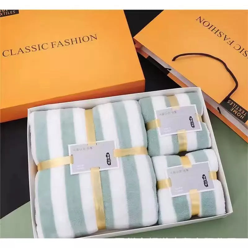 3 in 1 Bath Towel Microfiber Coral Velvet Water Absorption Towels With Gift Box