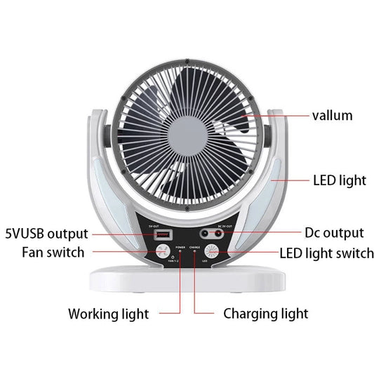 Solar Rechargeable Emergency Fan with LED Light