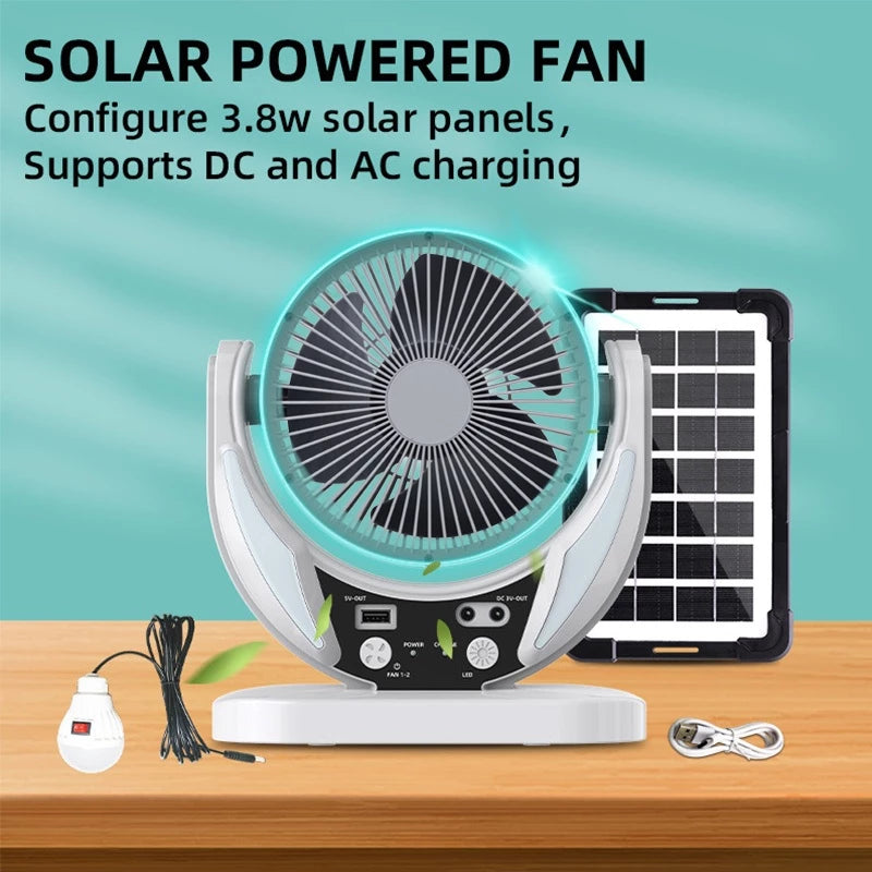 Solar Rechargeable Emergency Fan with LED Light
