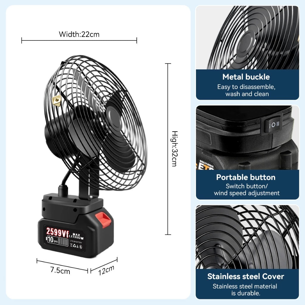 BIS F-8 Rechargeable Lithium Electric Fan with Two Bulbs