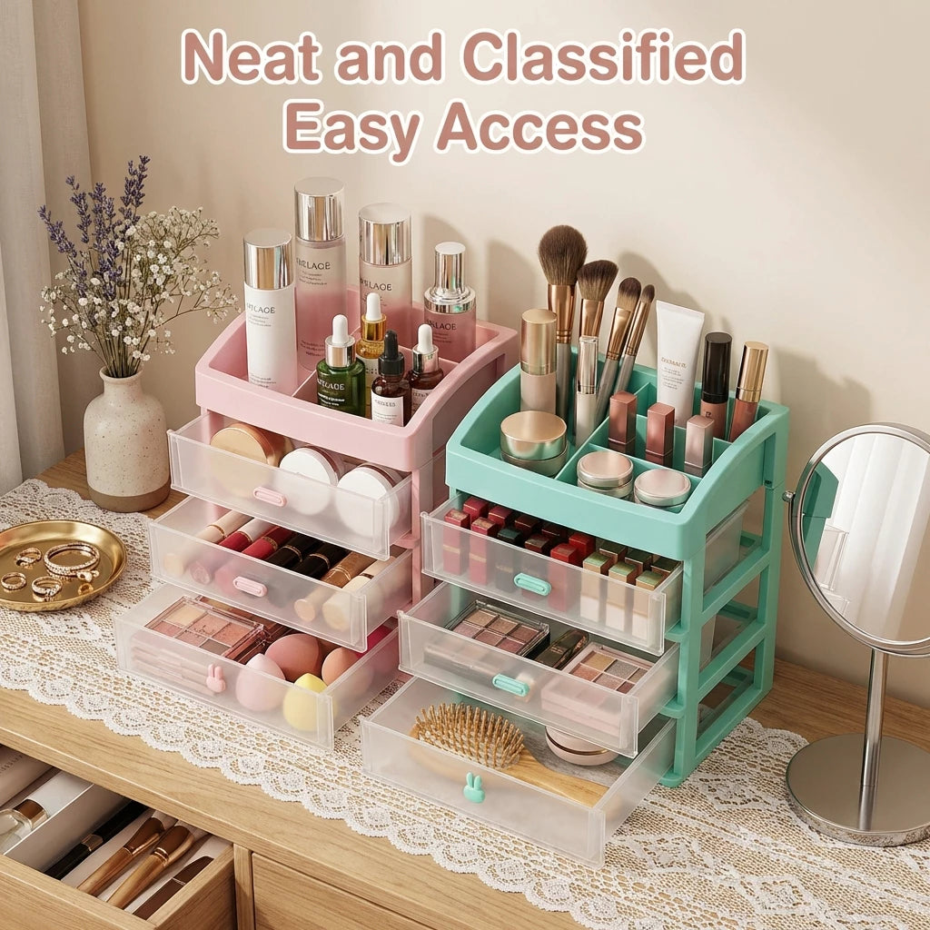 3-Tier Plastic Cosmetic Drawer and Desktop Organizer