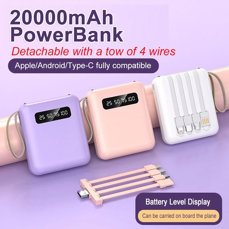 20000mAh Fast Charging Power Bank with Multifunctional Cable & LED Light