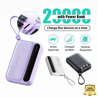 20000mAh Fast Charging Portable Power Bank with Built-in 4 Cables