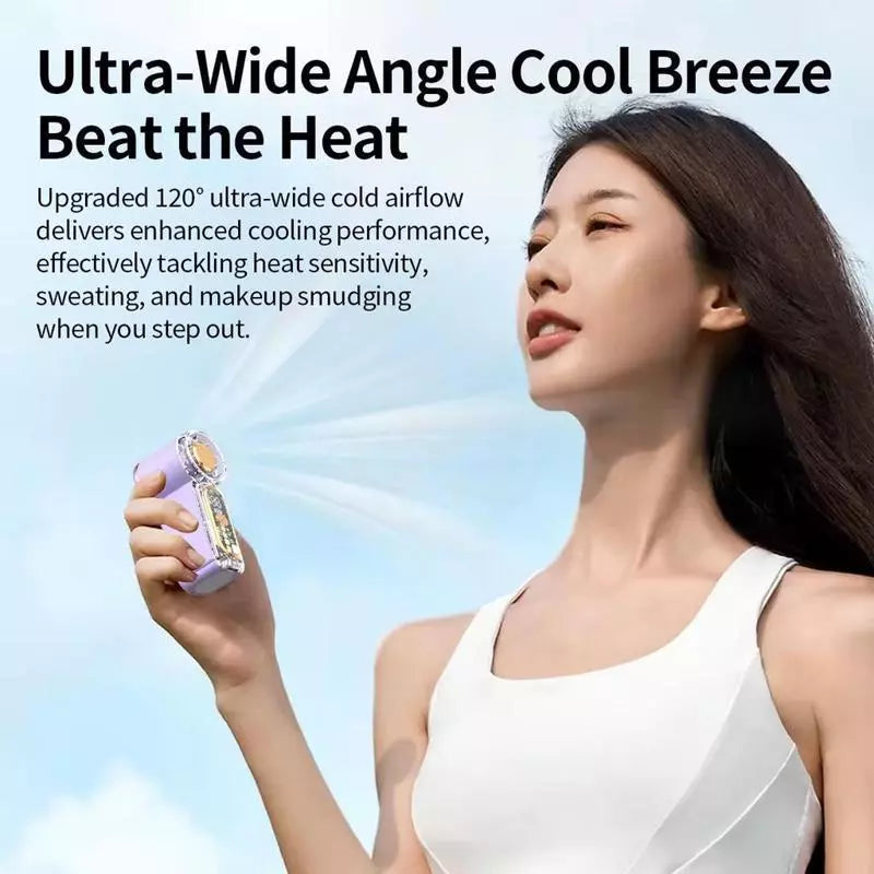 X699 Transparent Mini Handheld Fan - Rechargeable w/ Light & Digital Display