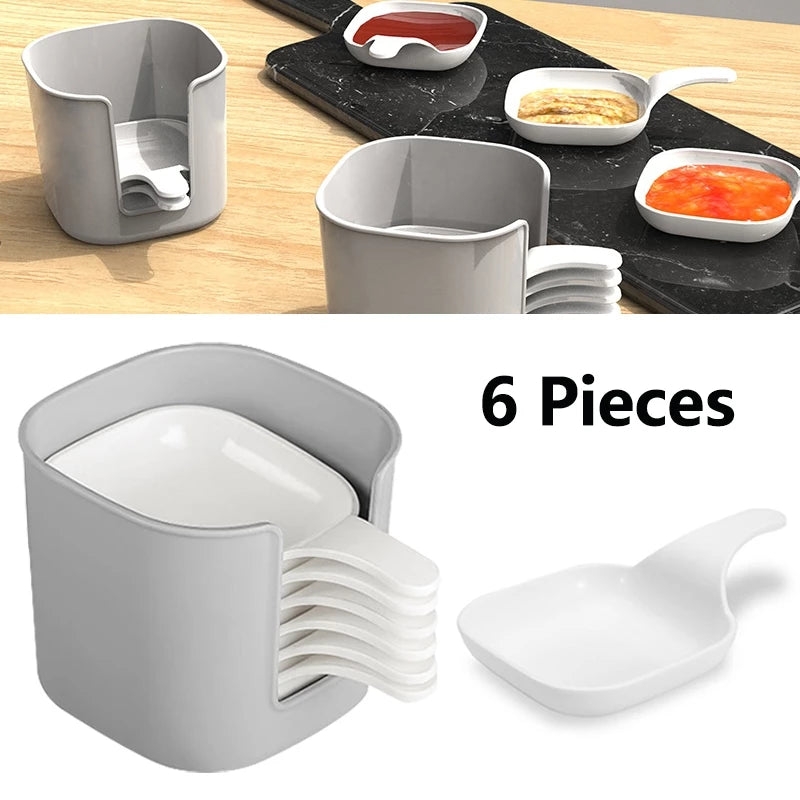 6-piece Stackable Plastic Sauce Dish Set with a Storage Box