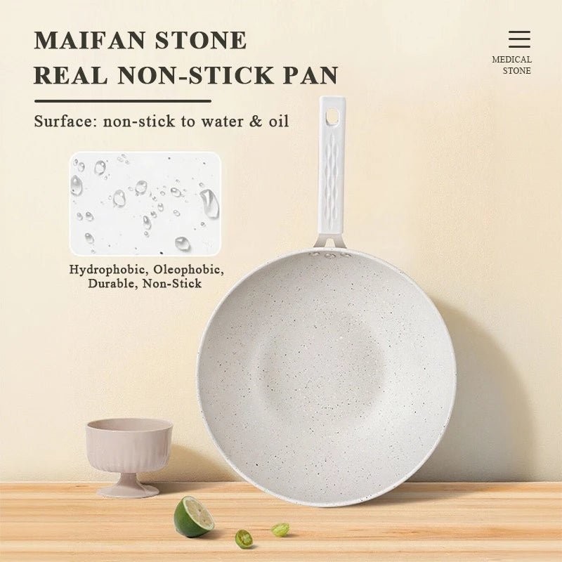 Maifanite Material White Non-Stick Frying Pan