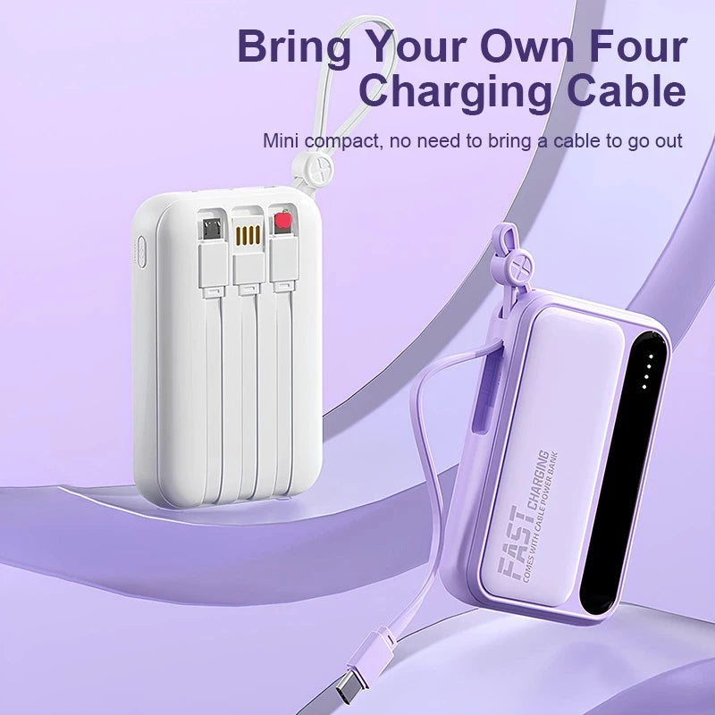 20000mAh Fast Charging Portable Power Bank with Built-in 4 Cables