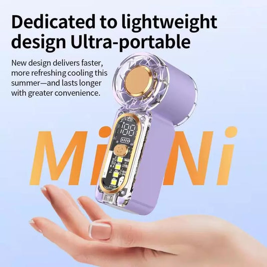 X699 Transparent Mini Handheld Fan - Rechargeable w/ Light & Digital Display