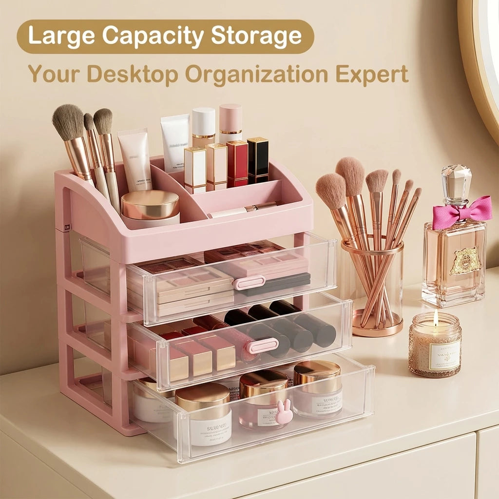 3-Tier Plastic Cosmetic Drawer and Desktop Organizer