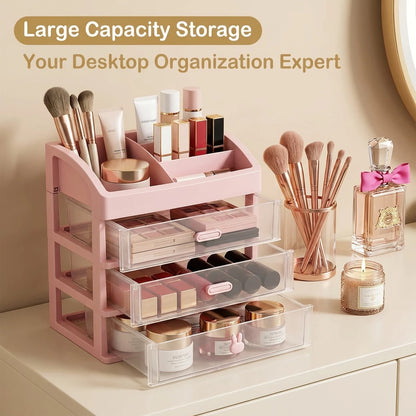 3-Tier Plastic Cosmetic Drawer and Desktop Organizer