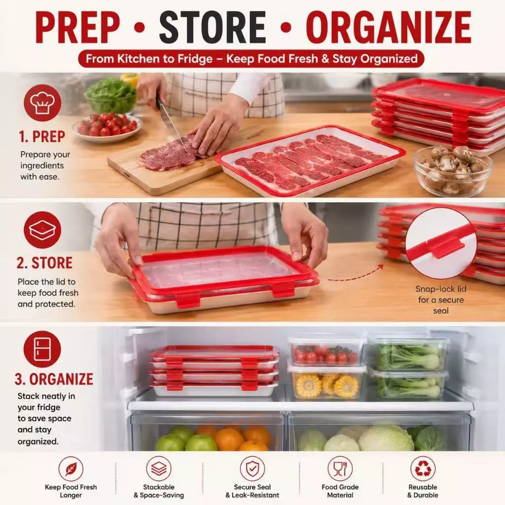 Stackable Food Preservation Tray with Elastic Lid