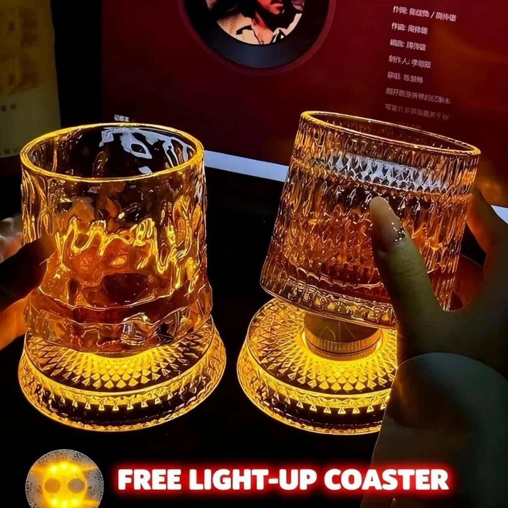 360° Rotating Whiskey Glass with LED Light Coaster