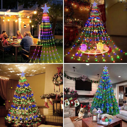 Solar Christmas Star Waterfall Light