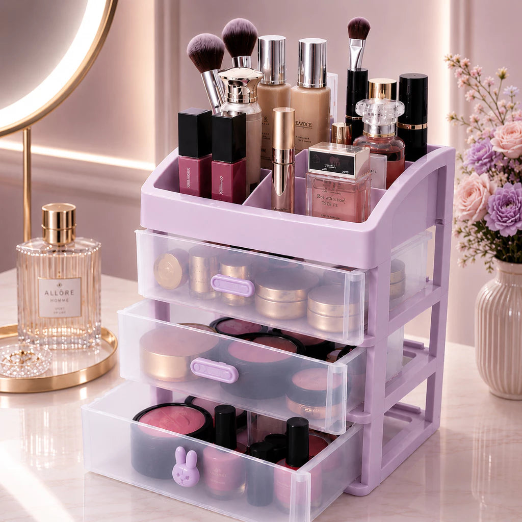3-Tier Plastic Cosmetic Drawer and Desktop Organizer