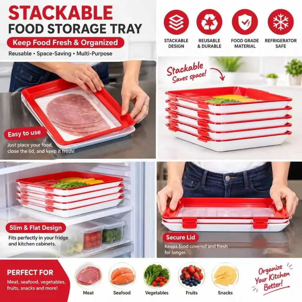 Stackable Food Preservation Tray with Elastic Lid