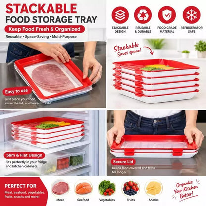 Stackable Food Preservation Tray with Elastic Lid