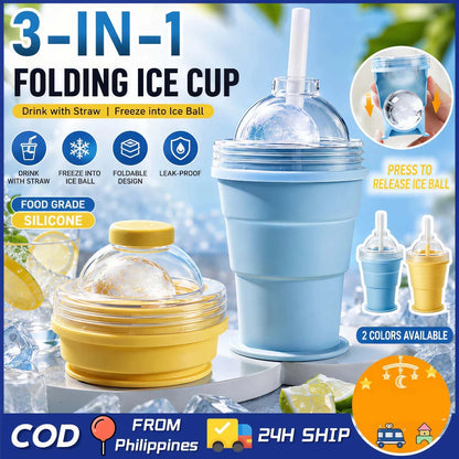 Collapsible Silicone Ice Ball Maker Cup with Straw