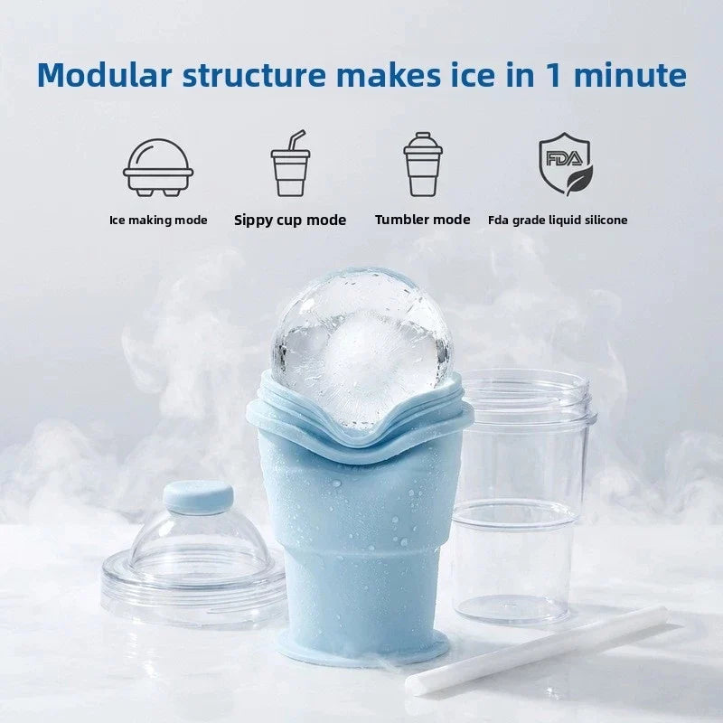 Collapsible Silicone Ice Ball Maker Cup with Straw