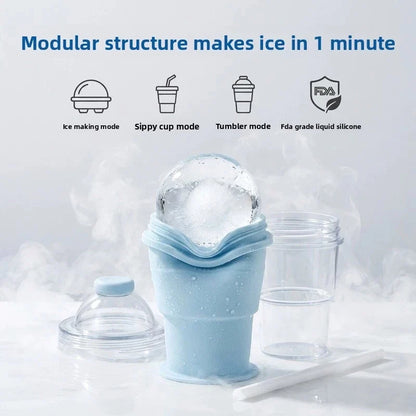 Collapsible Silicone Ice Ball Maker Cup with Straw