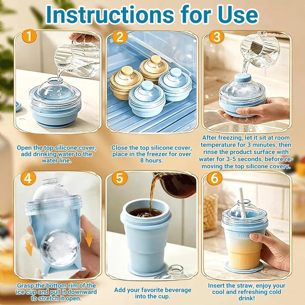 Collapsible Silicone Ice Ball Maker Cup with Straw