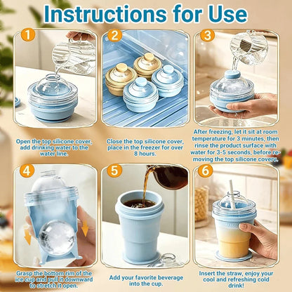 Collapsible Silicone Ice Ball Maker Cup with Straw