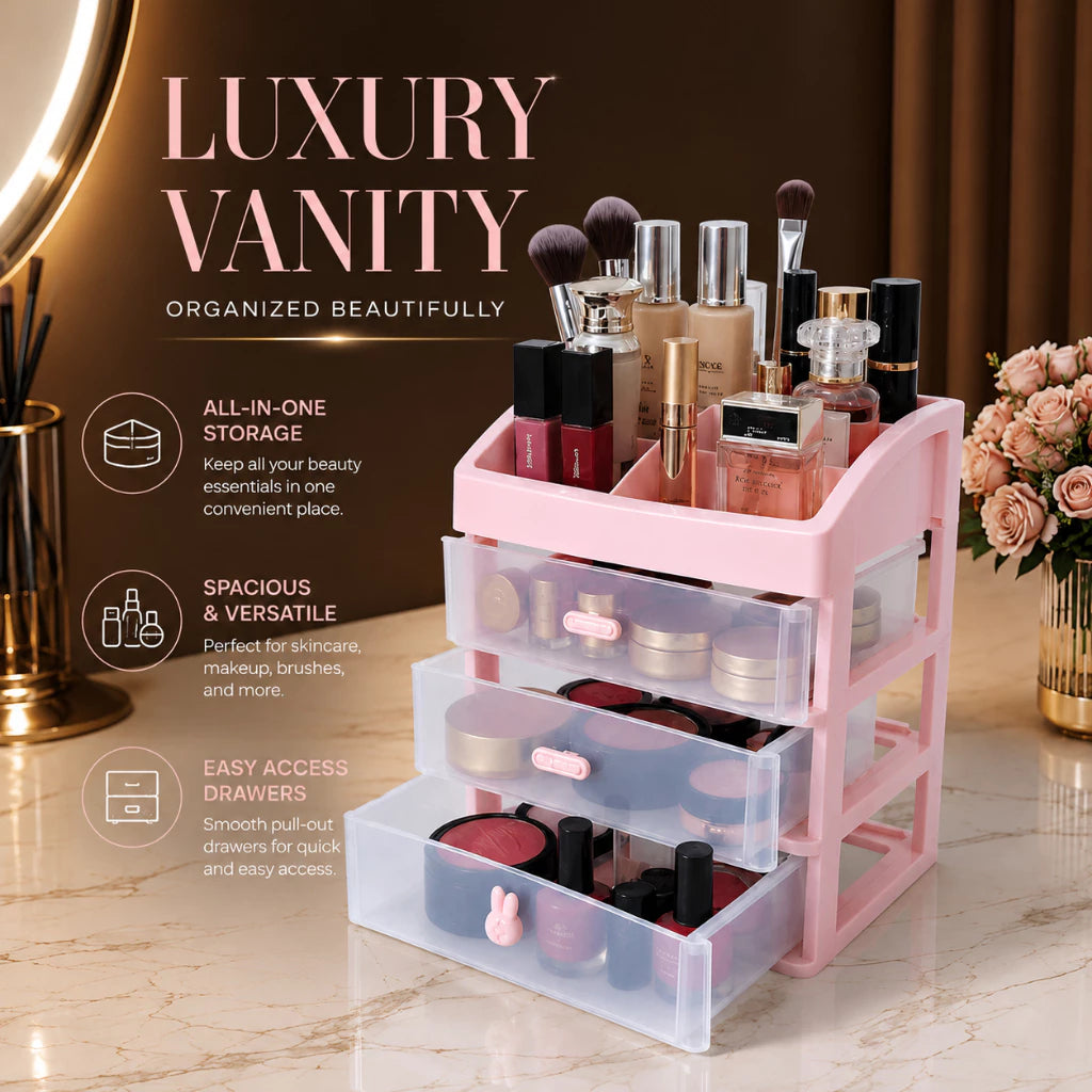 3-Tier Plastic Cosmetic Drawer and Desktop Organizer