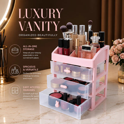 3-Tier Plastic Cosmetic Drawer and Desktop Organizer