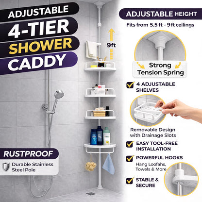 Adjustable 4-Tier Telescopic Bathroom Corner Shelf
