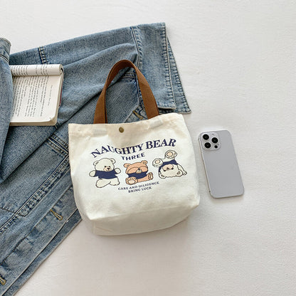 Charming Bear Design Canvas Tote Bag