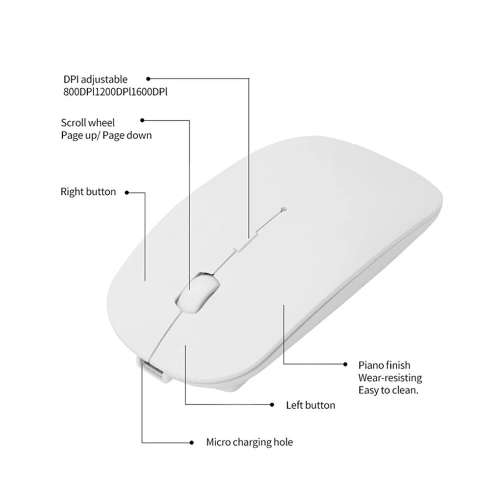 Rechargeable 2.4GHz Wireless Bluetooth Ultra-Thin Mouse