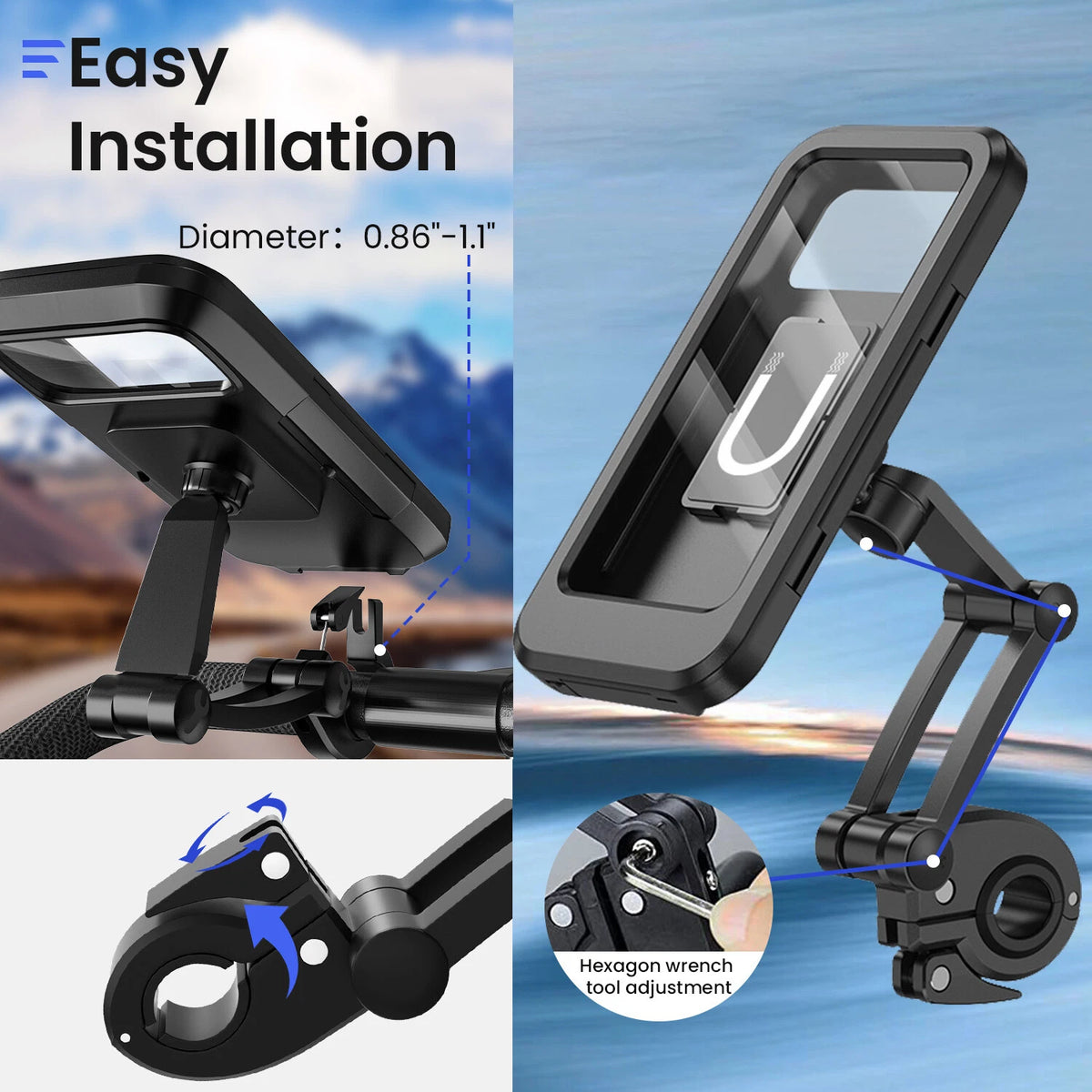 Adjustable Waterproof Motorcycle & Bicycle Phone Holder Case