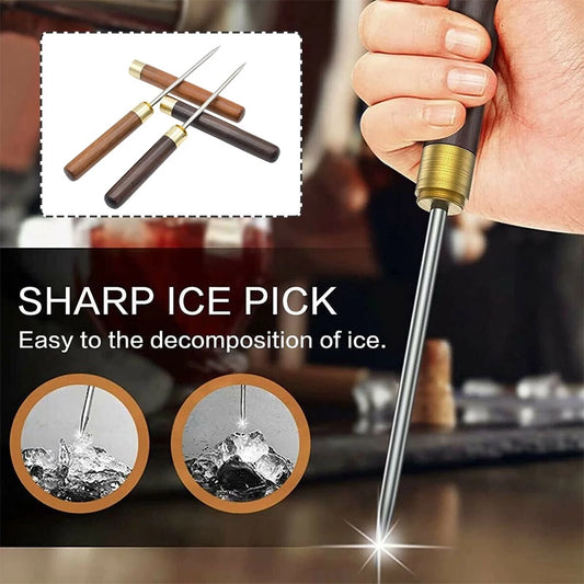 Stainless Steel Ice Pick with Wooden Handle and Safety Cover