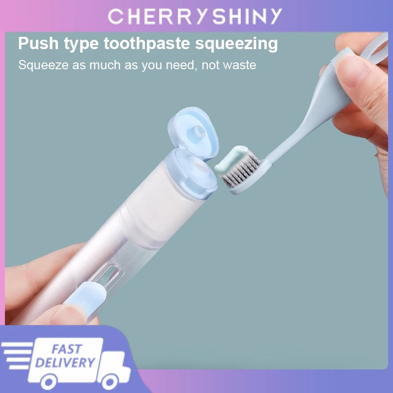 Portable Folding Toothbrush with Built-in Refillable Toothpaste Tube Set