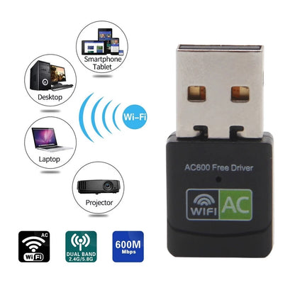 600Mbps Dual Band 2.4G 5.8G USB Wireless Network Adapter
